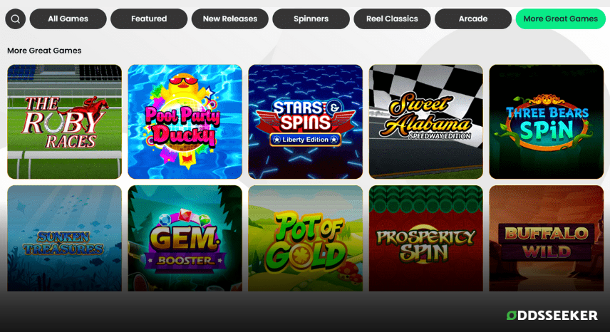 HorsePlay.com Desktop Game Library A screenshot of the desktop casino games library page for HorsePlay.com