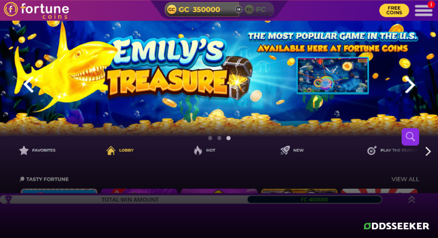 Fortune Coins Desktop Login Screen A screenshot of the desktop login page for Fortune Coins