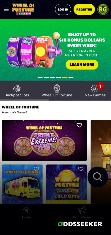 Wheel Of Fortune Mobile Login Screen A screenshot of the mobile login page for Wheel Of Fortune